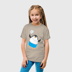 Футболка хлопковая детская Пингвин волейболист, цвет: миндальный — фото 2