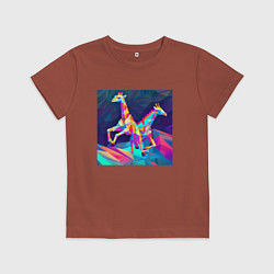 Футболка хлопковая детская Жирафы кубизм, цвет: кирпичный
