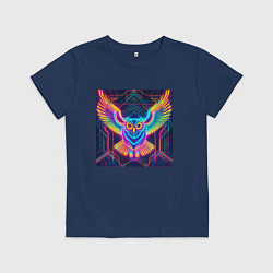Футболка хлопковая детская Неоновая сова, цвет: тёмно-синий