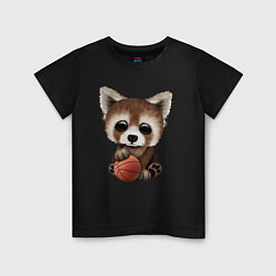 Футболка хлопковая детская Красная панда баскетболист, цвет: черный