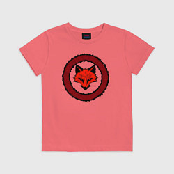 Футболка хлопковая детская Эмблема лис, цвет: коралловый