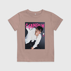 Футболка хлопковая детская Changbin Rock Star Stray Kids, цвет: пыльно-розовый