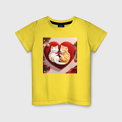 Футболка хлопковая детская Котята с сердчком, цвет: желтый