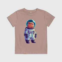 Футболка хлопковая детская Капибара бравый космонавт, цвет: пыльно-розовый