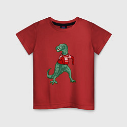 Детская футболка Динозавр в новогоднем свитере