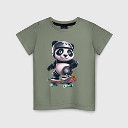 Футболка хлопковая детская Cool panda on a skateboard - extreme, цвет: авокадо
