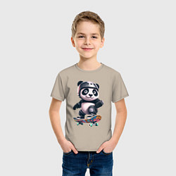 Футболка хлопковая детская Cool panda on a skateboard - extreme, цвет: миндальный — фото 2