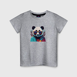 Футболка хлопковая детская Модная панда в солнечных очках, цвет: меланж