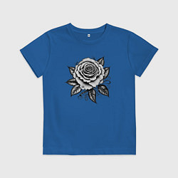 Футболка хлопковая детская Чёрно белая роза, цвет: синий