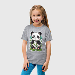 Футболка хлопковая детская Медвежонок панды в наушниках, цвет: меланж — фото 2