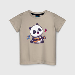 Футболка хлопковая детская Панда с гитарой, цвет: миндальный
