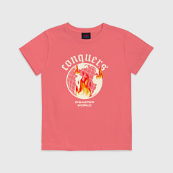 Футболка хлопковая детская Conquers disaster world, цвет: коралловый