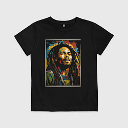 Футболка хлопковая детская Боб Марли портрет, цвет: черный
