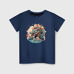 Футболка хлопковая детская Японский дракон - символ года, цвет: тёмно-синий