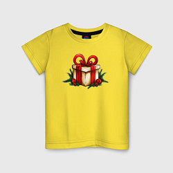 Футболка хлопковая детская Новогодний подарок сюрприз, цвет: желтый