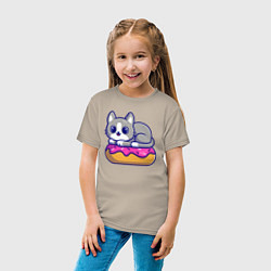 Футболка хлопковая детская Кот на пончике, цвет: миндальный — фото 2