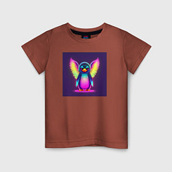 Футболка хлопковая детская Неоновый пингвин с крыльями, цвет: кирпичный
