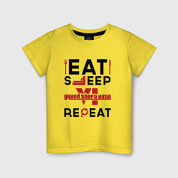 Футболка хлопковая детская Надпись: eat sleep GTA6 repeat, цвет: желтый