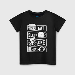 Футболка хлопковая детская Eat sleep bike, цвет: черный