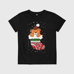 Футболка хлопковая детская Игрушечный мишка в носке, цвет: черный