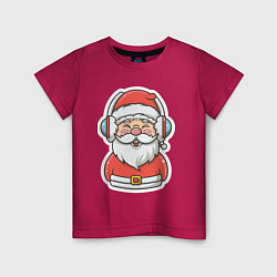 Футболка хлопковая детская Дед Мороз в наушниках, цвет: маджента