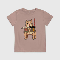 Футболка хлопковая детская Питбуль якудза самурай, цвет: пыльно-розовый