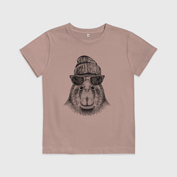 Футболка хлопковая детская Капибара хипстер, цвет: пыльно-розовый