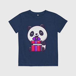 Футболка хлопковая детская Панда с подарком, цвет: тёмно-синий