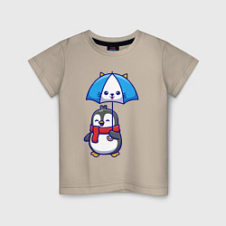 Детская футболка Пингвин с кошачим зонтом