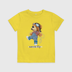 Футболка хлопковая детская Плюшевый медвежонок летчик, цвет: желтый