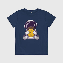 Футболка хлопковая детская Космонавт и луна, цвет: тёмно-синий