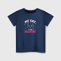 Футболка хлопковая детская My cat is my Valentine 2024, цвет: тёмно-синий