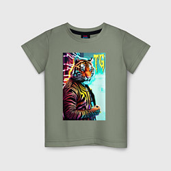 Детская футболка Модный тигр - неон