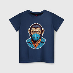 Футболка хлопковая детская Портрет обезьяны в маске, цвет: тёмно-синий