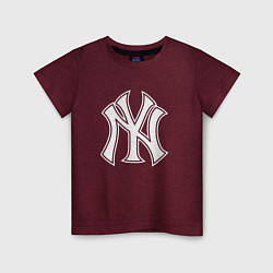 Футболка хлопковая детская New York yankees - baseball logo, цвет: меланж-бордовый