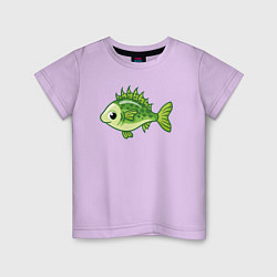Футболка хлопковая детская Зелёная рыбёшка, цвет: лаванда