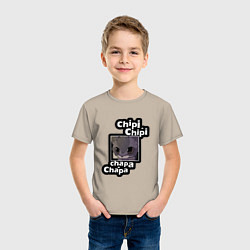 Футболка хлопковая детская Котик chipi-chipi, цвет: миндальный — фото 2