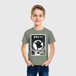 Футболка хлопковая детская Moмo - кот прыжке, цвет: авокадо — фото 2