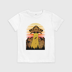 Футболка хлопковая детская НЛО похищает рыбака, цвет: белый