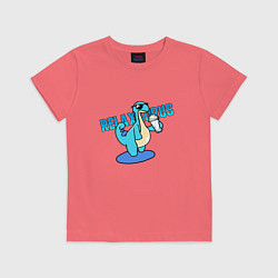 Футболка хлопковая детская Релаксаурус за работой Palworld, цвет: коралловый