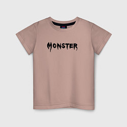 Футболка хлопковая детская Monster black, цвет: пыльно-розовый