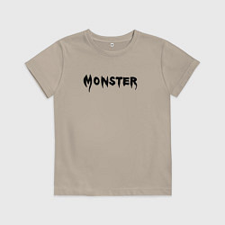 Футболка хлопковая детская Monster black, цвет: миндальный