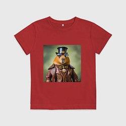 Футболка хлопковая детская Мем капибара в очках в стиле стимпанк, цвет: красный