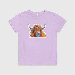 Футболка хлопковая детская Шотландский волосатый бык, цвет: лаванда