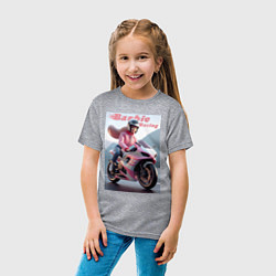 Футболка хлопковая детская Barbie racing - ai art, цвет: меланж — фото 2