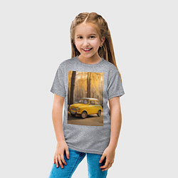 Футболка хлопковая детская Желтый ретро автомобиль, цвет: меланж — фото 2