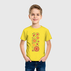 Футболка хлопковая детская Славянские символы солнца круги и птицы, цвет: желтый — фото 2