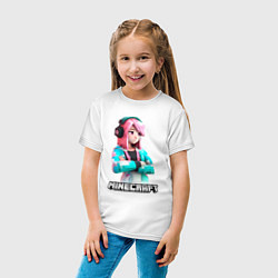 Футболка хлопковая детская Minecraft девушка с розовыми волосами, цвет: белый — фото 2