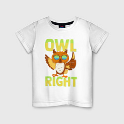 Футболка хлопковая детская Owl right - каламбур отлично, цвет: белый