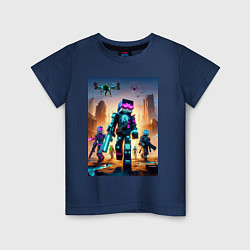 Футболка хлопковая детская Minecraft - cyberpunk ai art fantasy, цвет: тёмно-синий